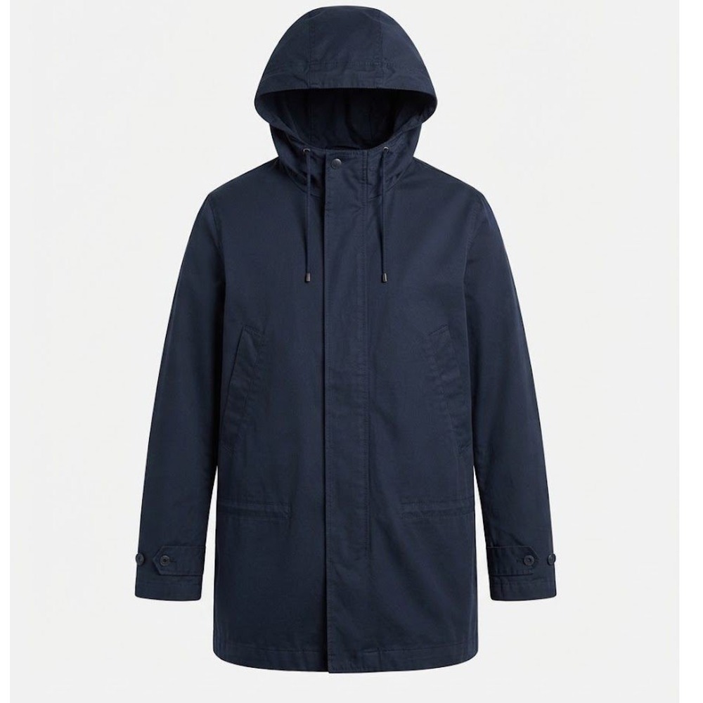 Derby Mens XL Hooded Parka Jacket Navy Blue Cotton Blend Utility Raincoat